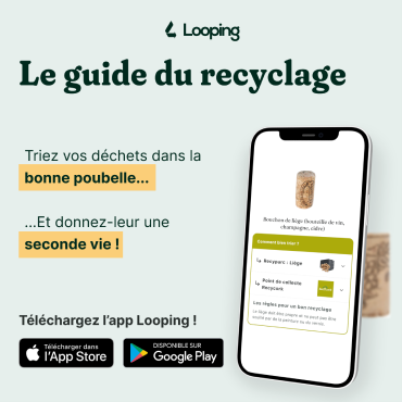 Visuel de l'app Looping.Un smartphone montre l'exemple de tri d'un bouchon de liège